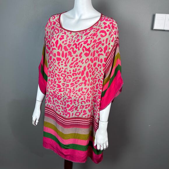 Anthropologie Bl^nk London top XL leopard stripe colorful pink Alinta kaftan - Picture 4 of 16